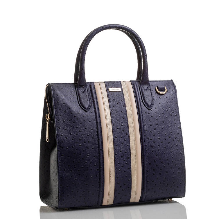 Brahmin Caroline Satchel In Ostrich Leather - Navy